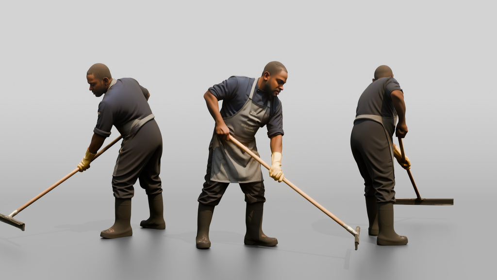 Kitchen Porter Squeegeeing the Floor