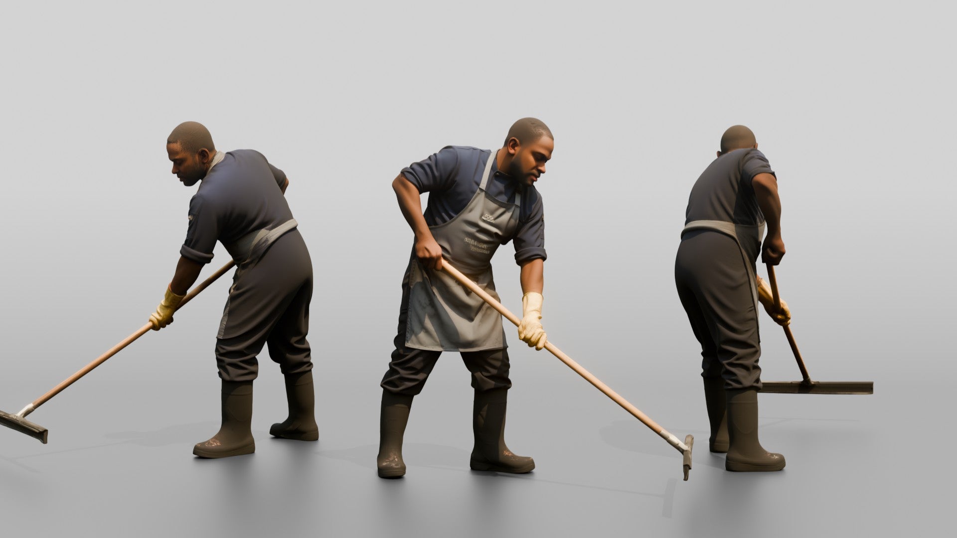 Kitchen Porter Squeegeeing the Floor