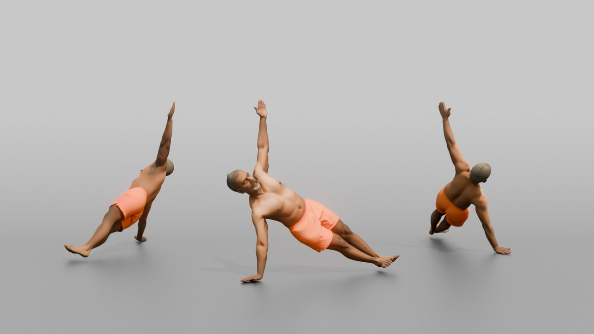 Bodyweight Athlete Man Holding A Side Plank - 3D character model, view 1