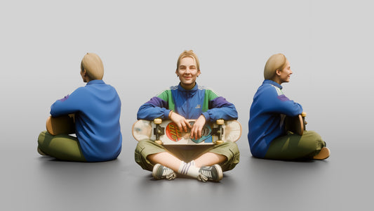 Skater Girl Sitting with Skateboard