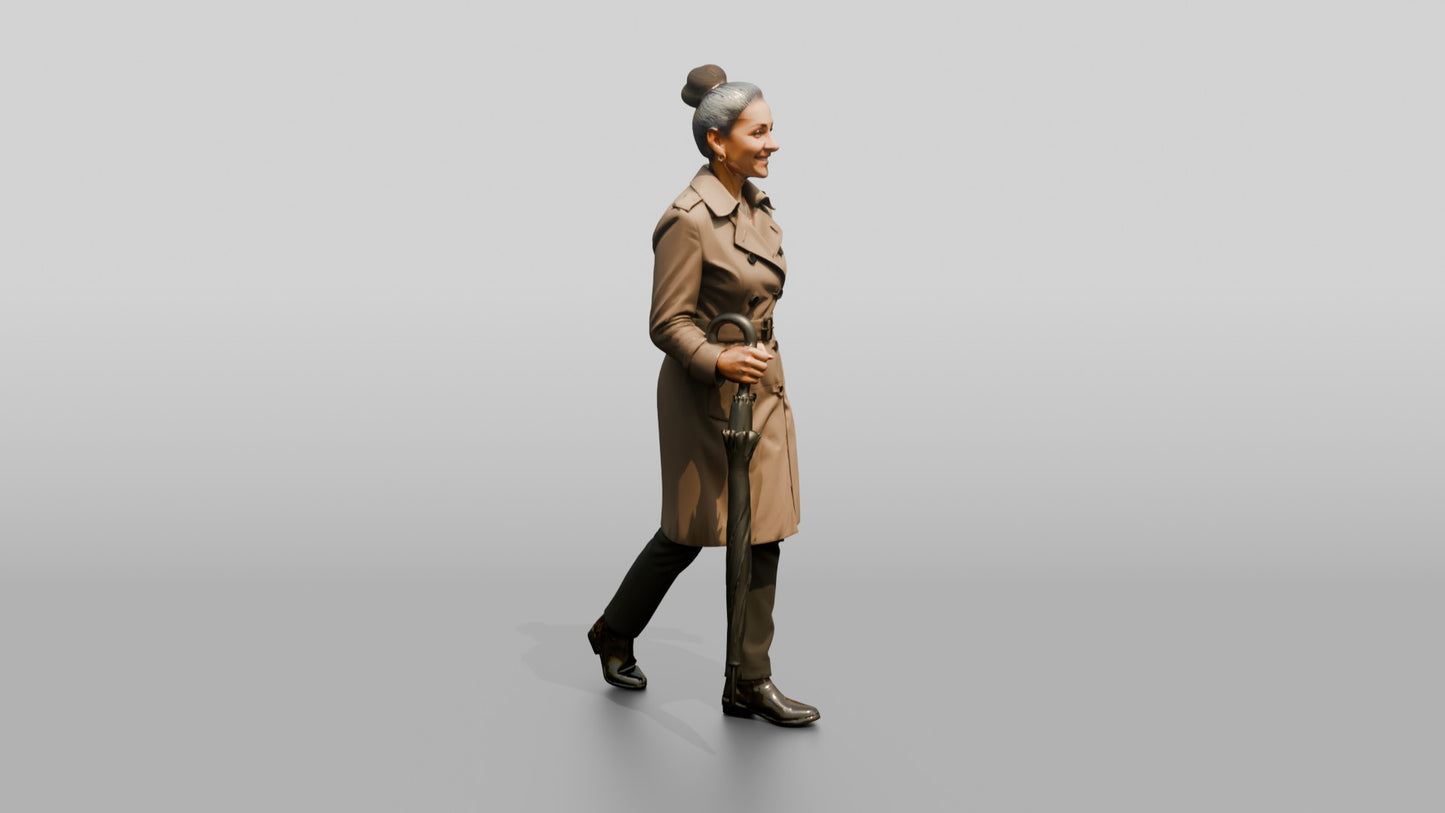 Indian Woman in Trench Coat with Black Umbrella