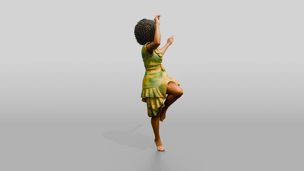 Woman Dancing in a Yellow Floral Dress