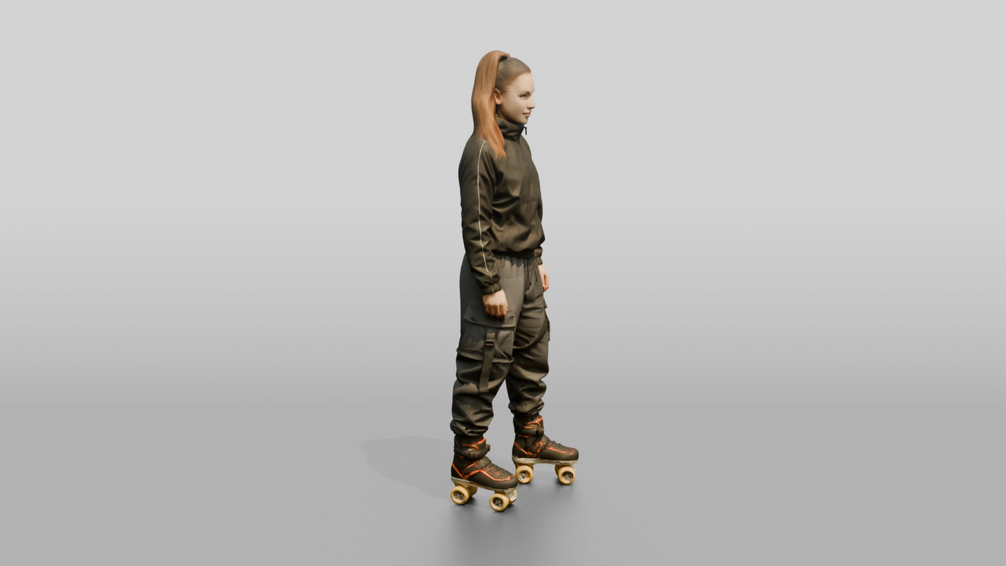 Roller Skater Woman in Track Jacket