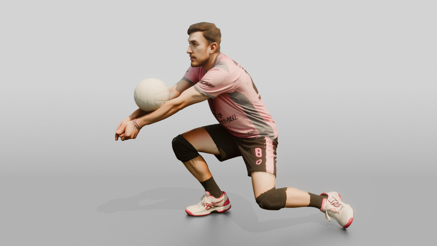 Caucasian Male Volleyball Player in Pink and Grey Jersey