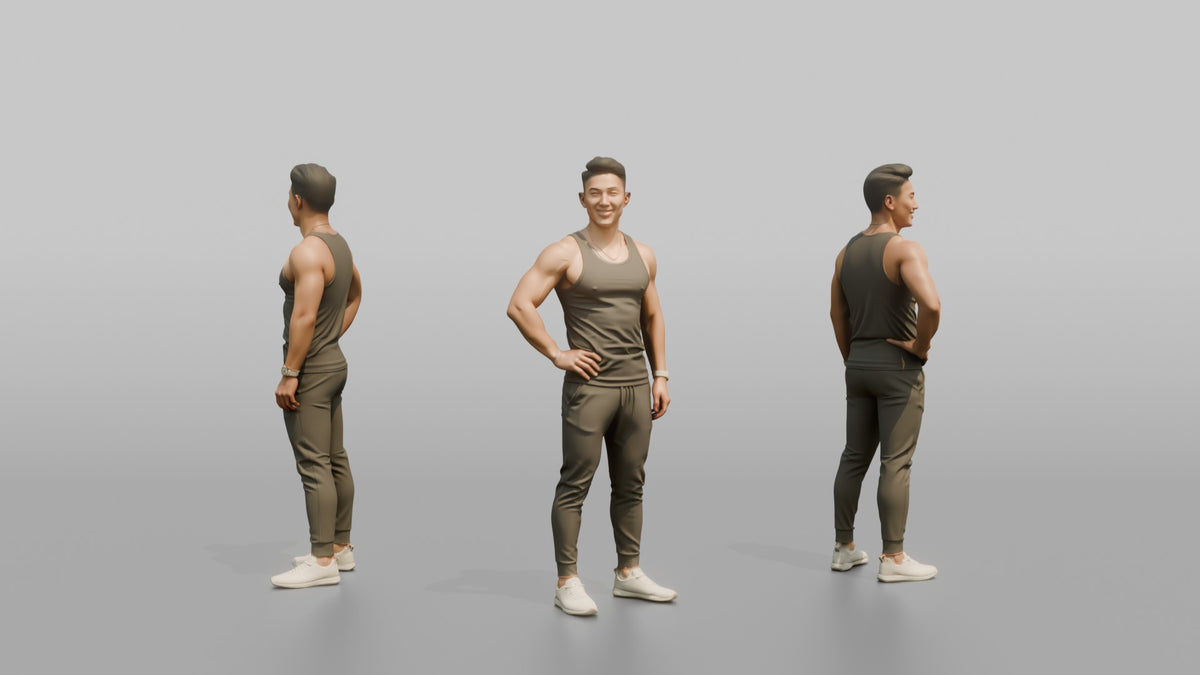 Fitness Influencer Man Standing With One Hand On Hip - 3D character model, view 1