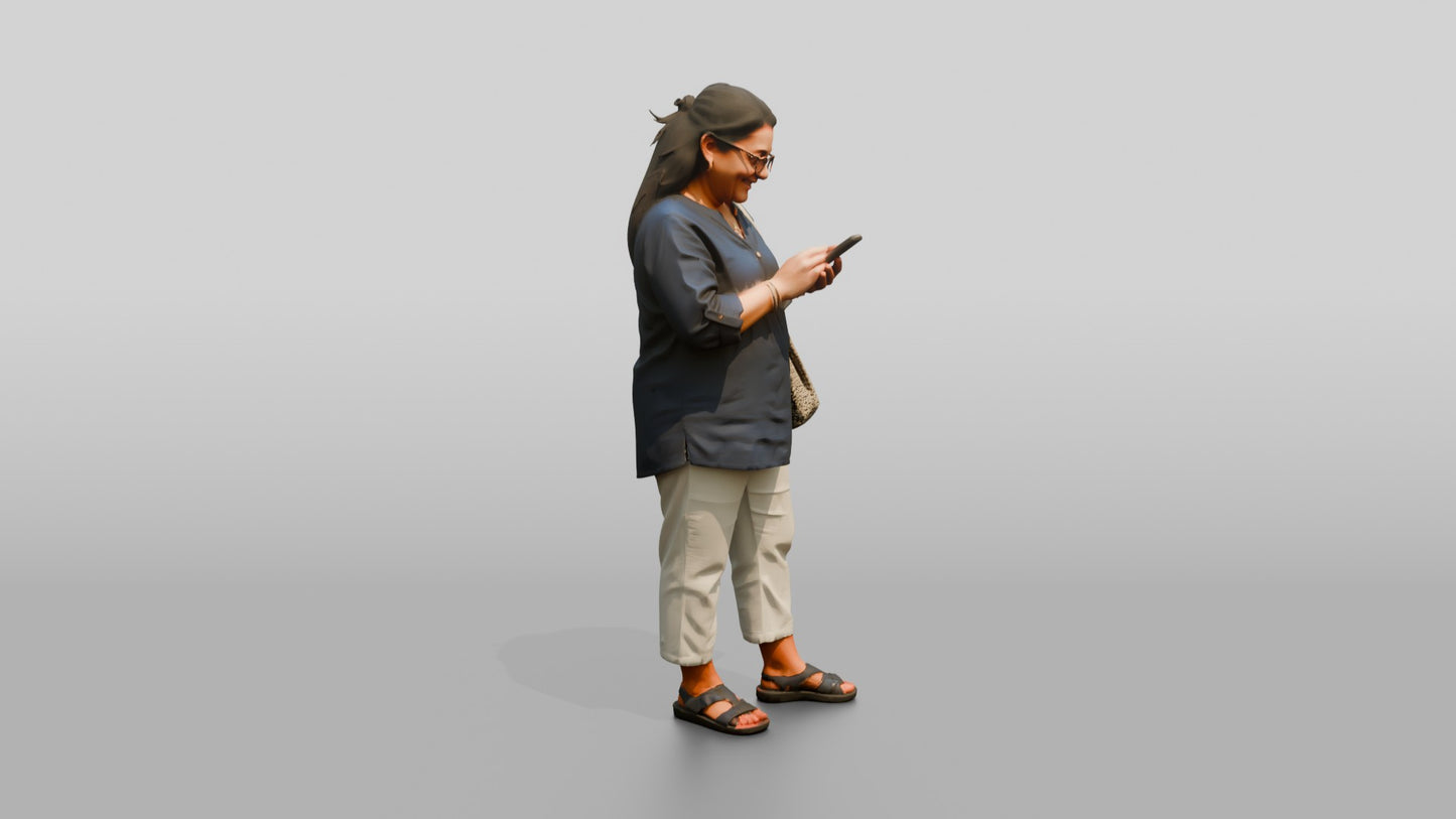 Middle-Aged Plus-Size Maltese Woman Texting on Her Phone