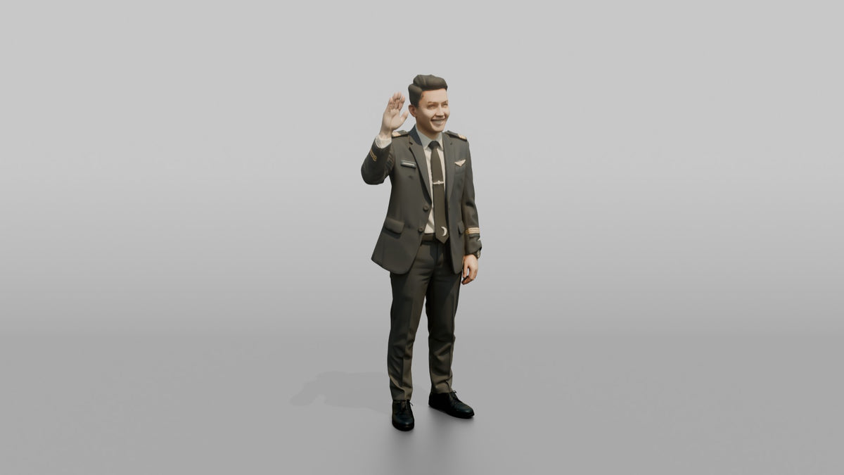 Black Flight Attendant Assisting with a Seatbelt Buckle - 3D character model, view 1