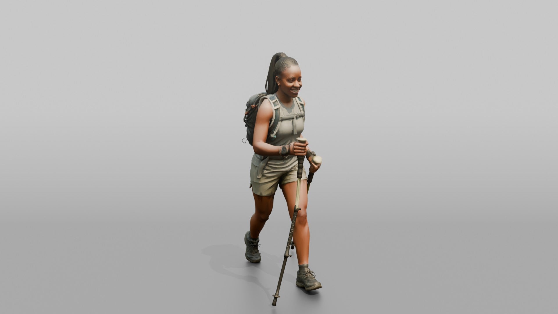 Hiker Walking with Double Trekking Poles