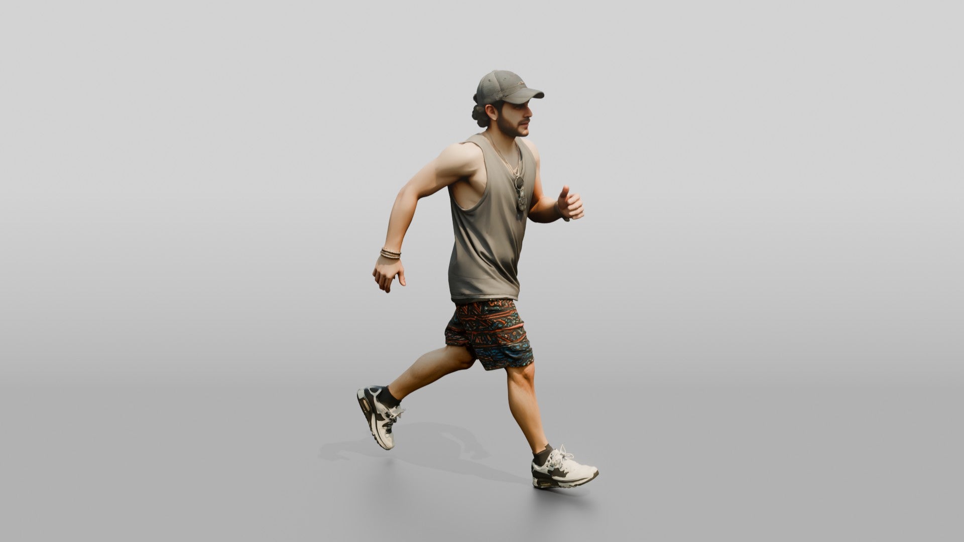 Latino Man Striding Powerfully Down the Boardwalk
