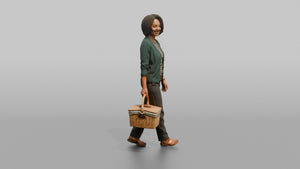 Mother Carrying A Picnic Basket By Its Handle - 3D character model
