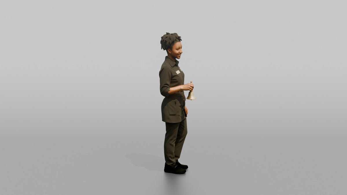 Server Woman Holding A Small Service Bell - 3D character model, view 2