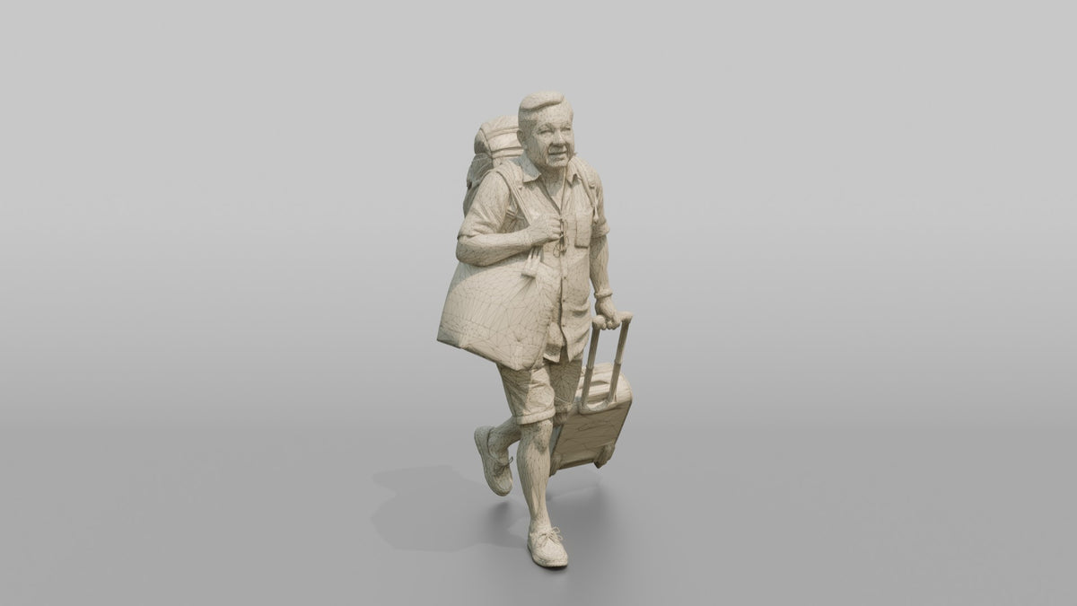 Traveler Jogging Late For A Flight - wireframe topology preview