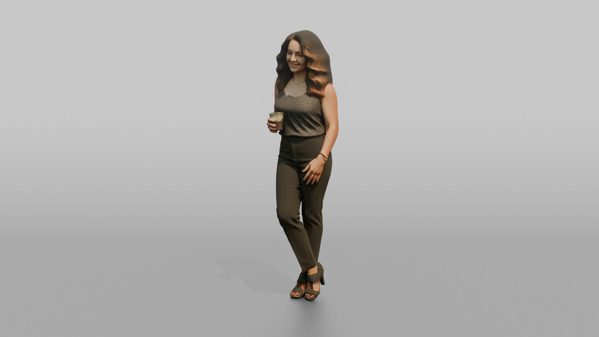 Patron Woman Leaning Back Against A Wall, Holding A Glass - 3D character model, view 4