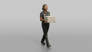 Housekeeping Staff Man Carrying A Stack Of Folded Towels - 3D character model