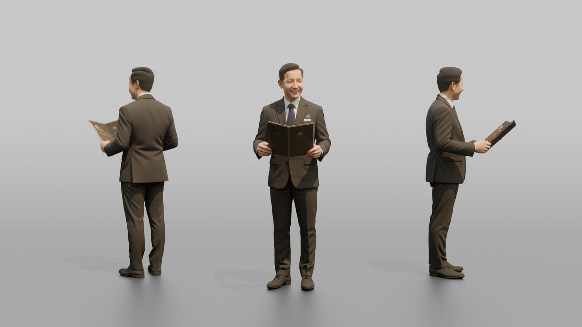 Receptionist Woman Holding A Room Service Menu - 3D character model, view 1