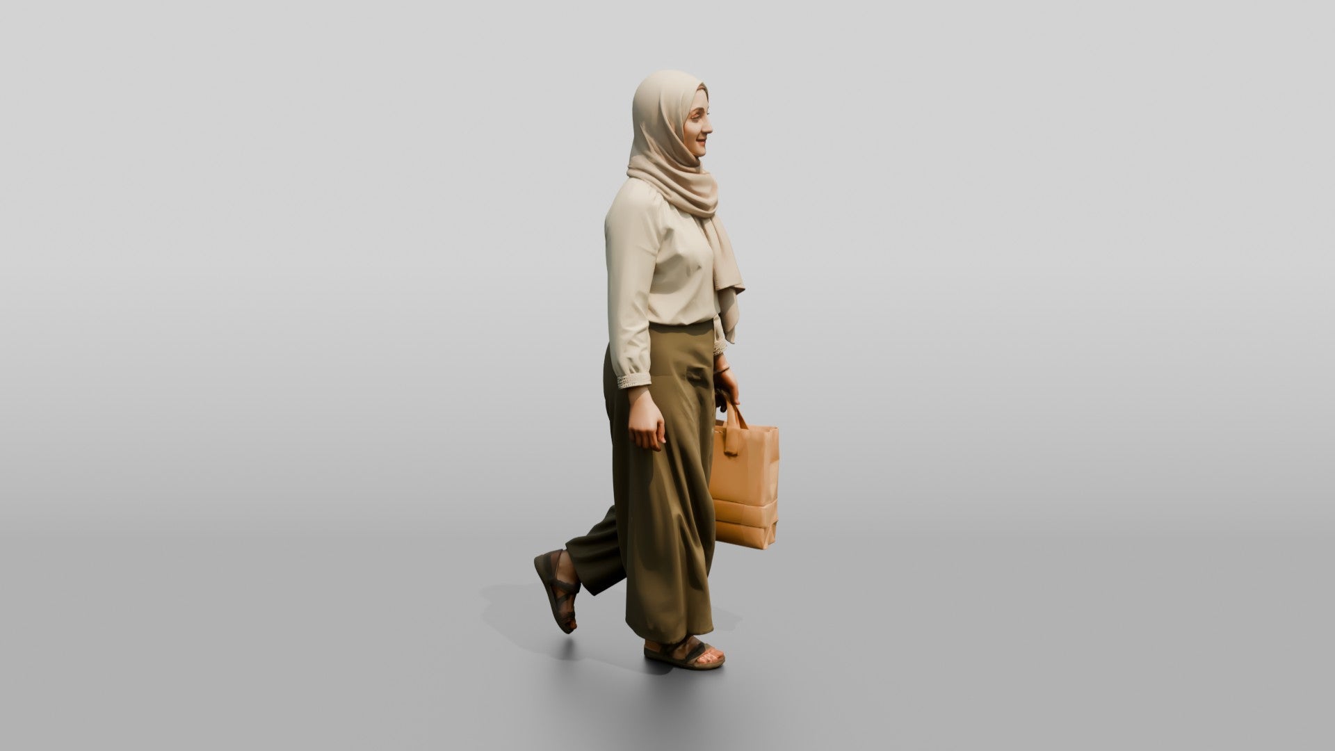 Slender Young Syrian Woman in Hijab with a Shopping Bag