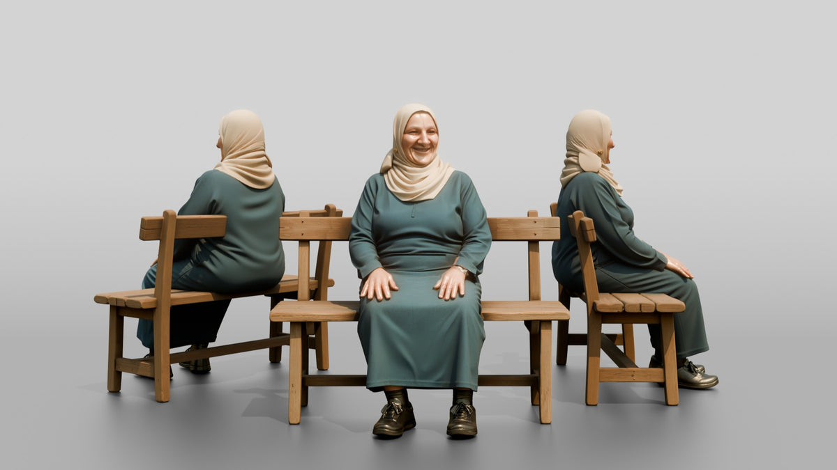 Stocky Elderly Egyptian Woman in Hijab and Kaftan - 3D character model