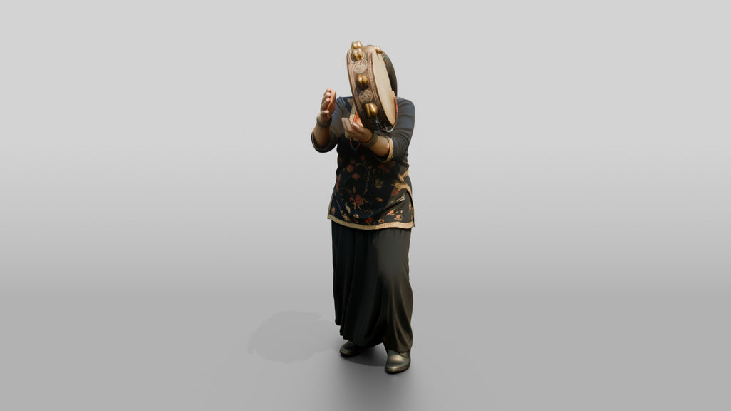Tambourine Singer Striking Frame Drum