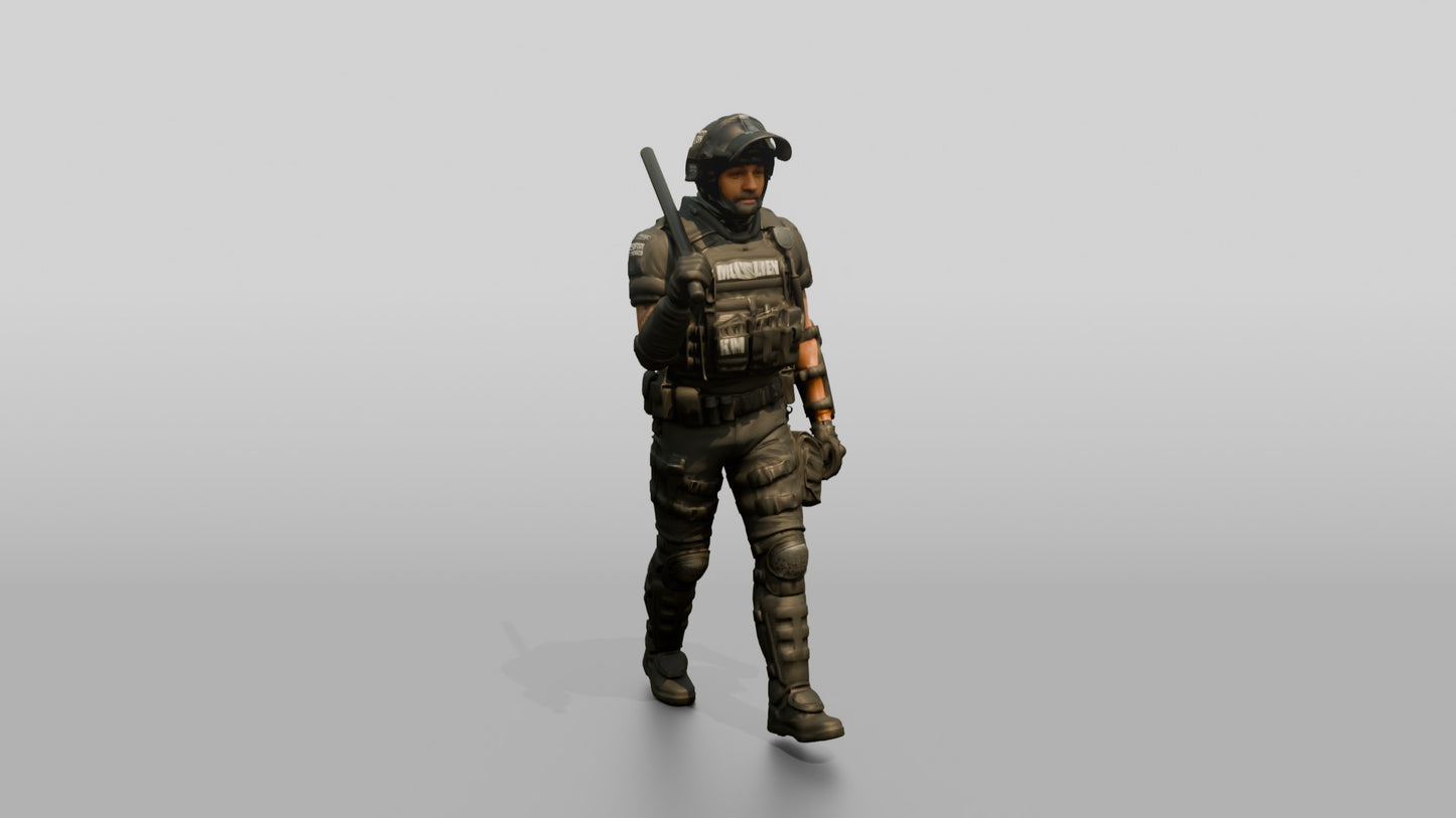 Riot Police Officer Walking with Baton