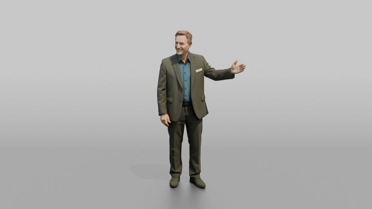 Host Man Gesturing Toward A Table, Arm Extended - 3D character model, view 4