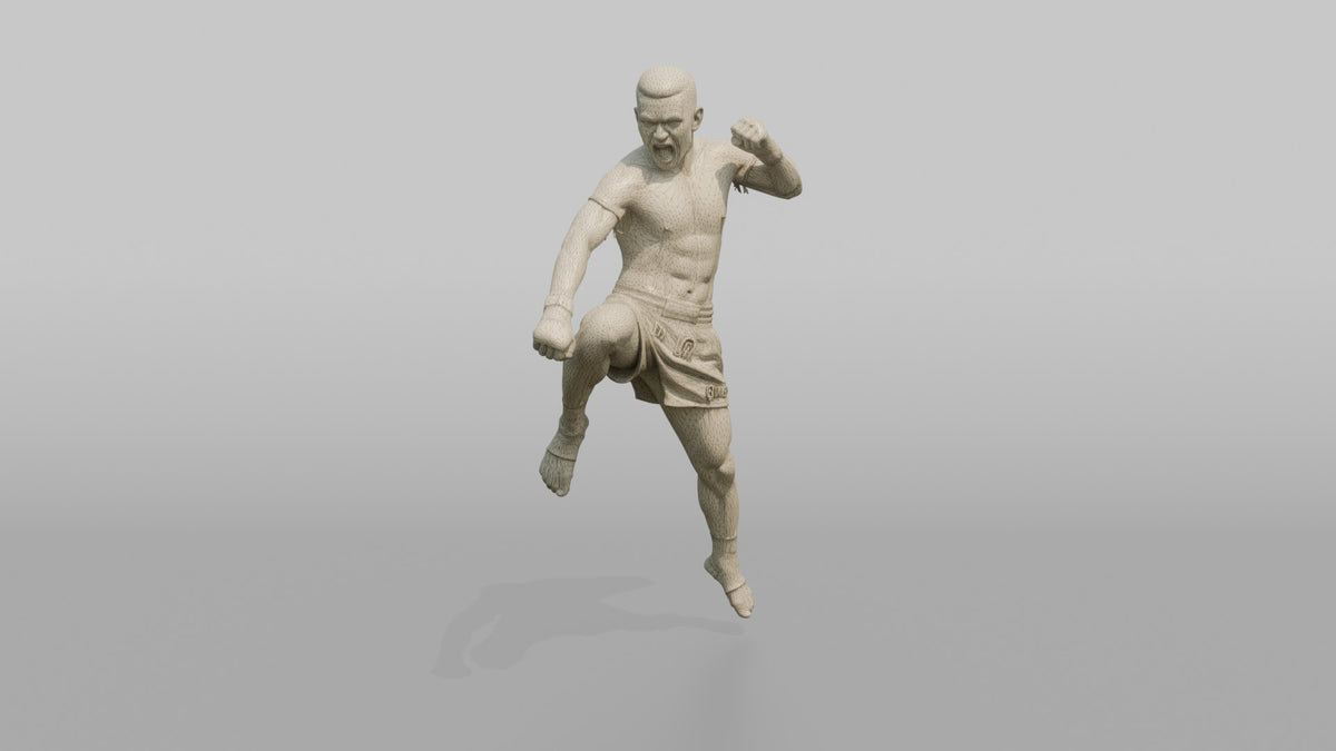Muay Thai Fighter Flying Knee Strike - wireframe topology preview