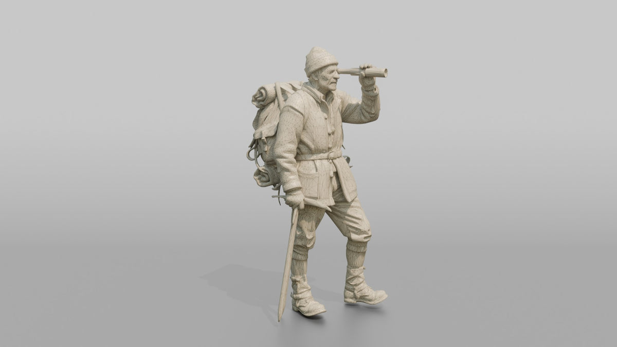Mountaineer Looking Through a Monocular - wireframe topology preview