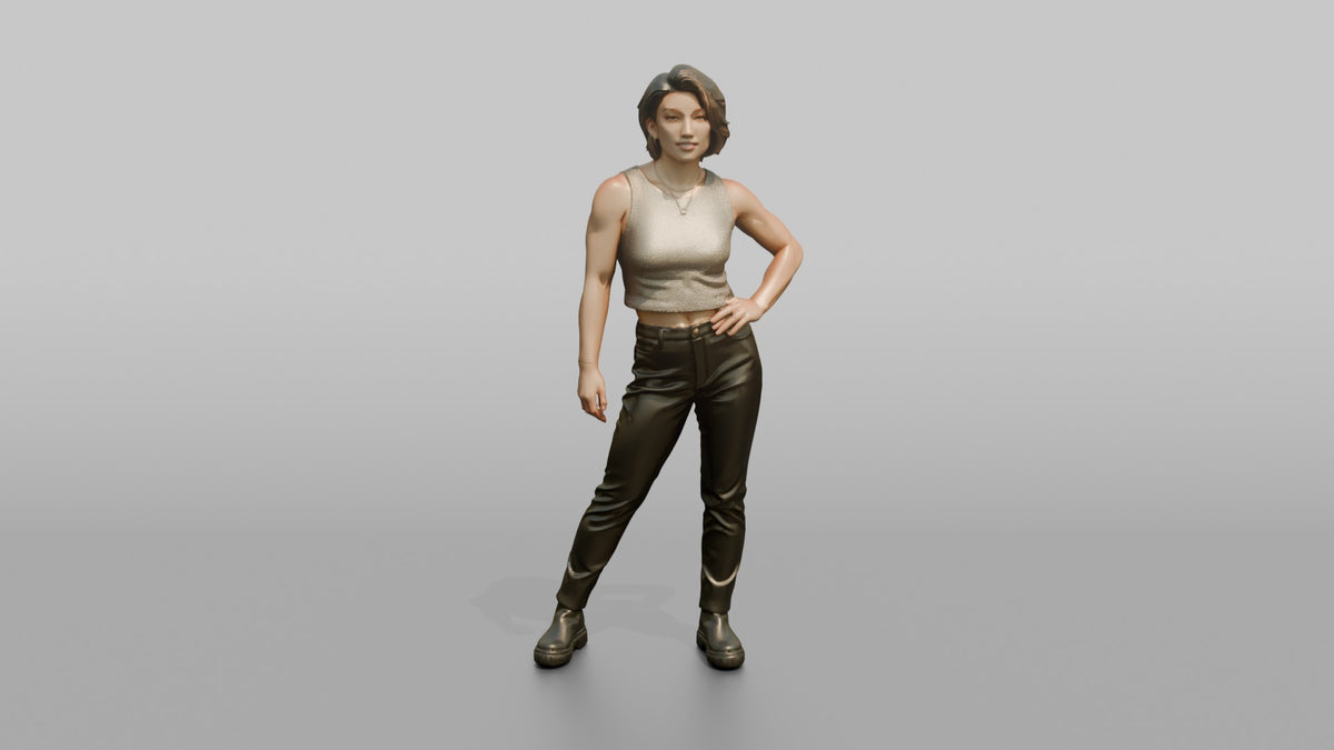 Patron Woman Striking A Bold Pose In A Metallic Sequin Top - 3D character model, view 5