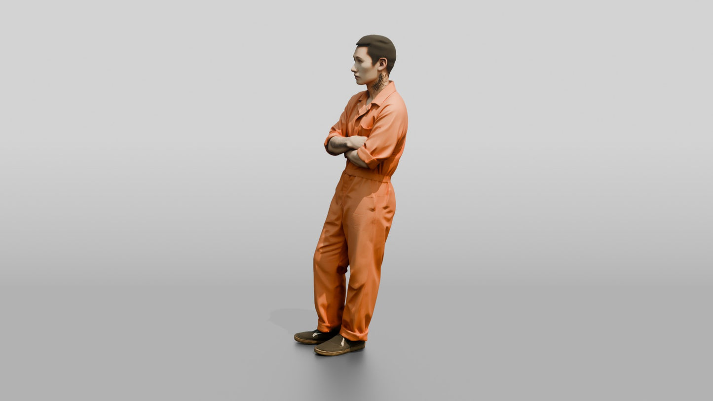 East Asian Male Prisoner Leaning Casually Against