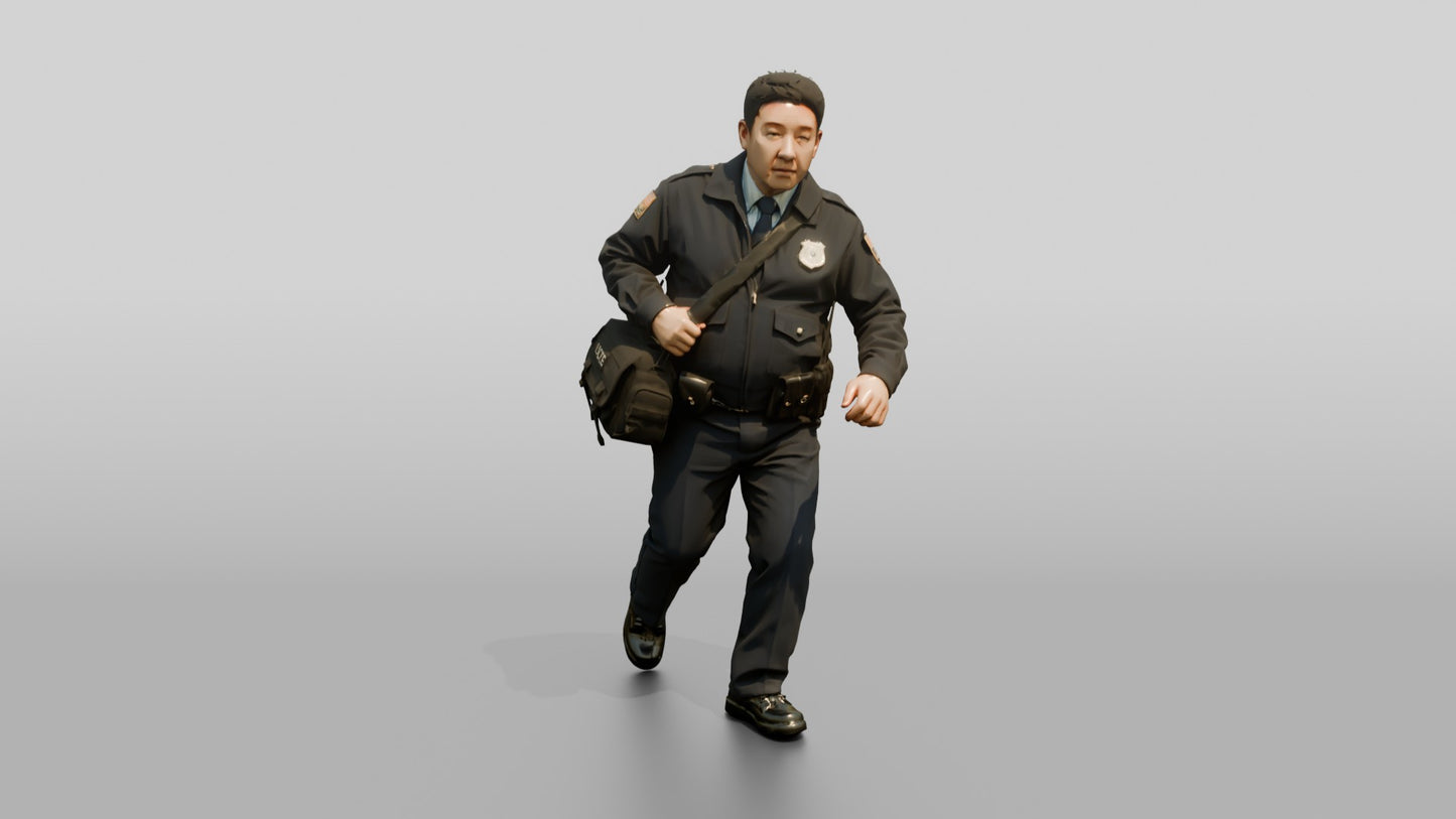 Police Officer Hurrying with a Shoulder Bag