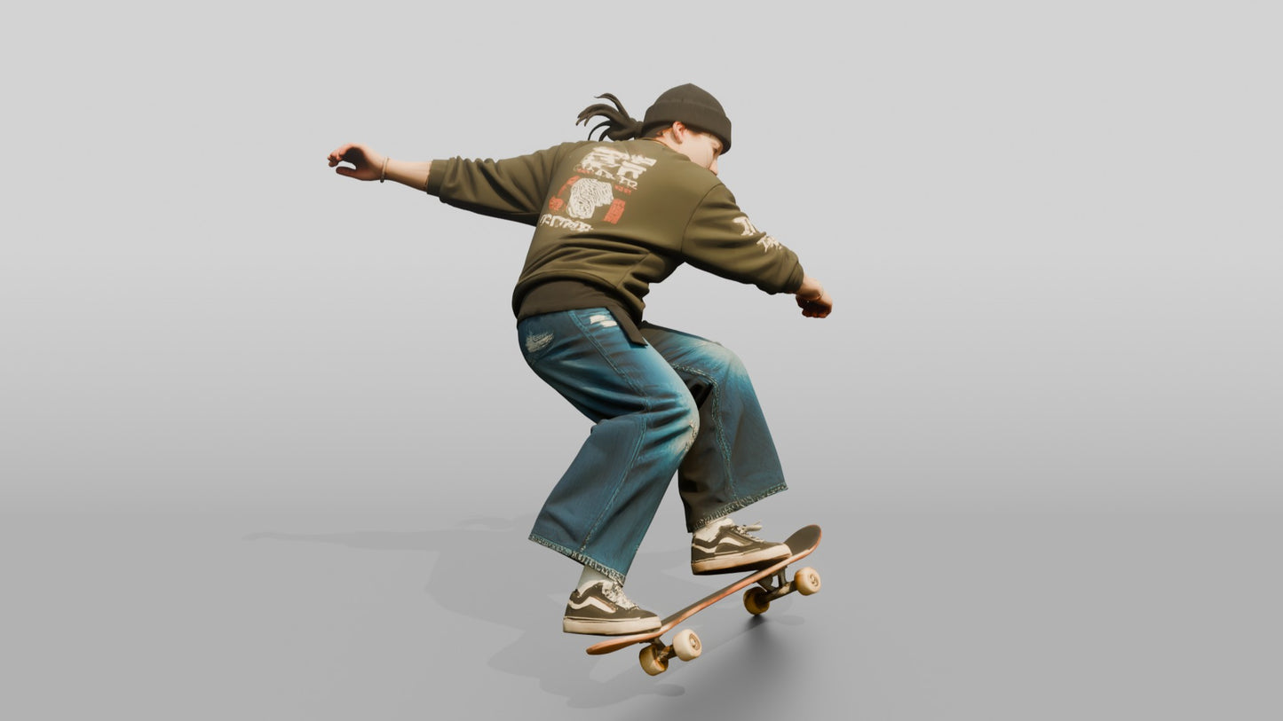 Skateboarder Woman Mid-Trick