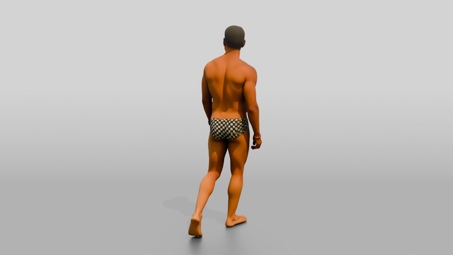 Latino Beach Athlete in Checkerboard Swim Brief