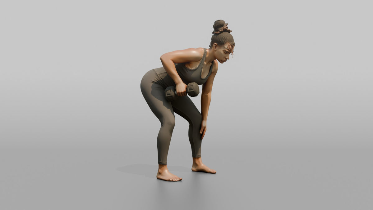 Weightlifter Woman Performing A Bent-over Dumbbell Row - 3D character model, view 4