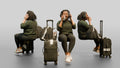 Plus-Size Black Woman Seated with Headphones Drinking Coffee