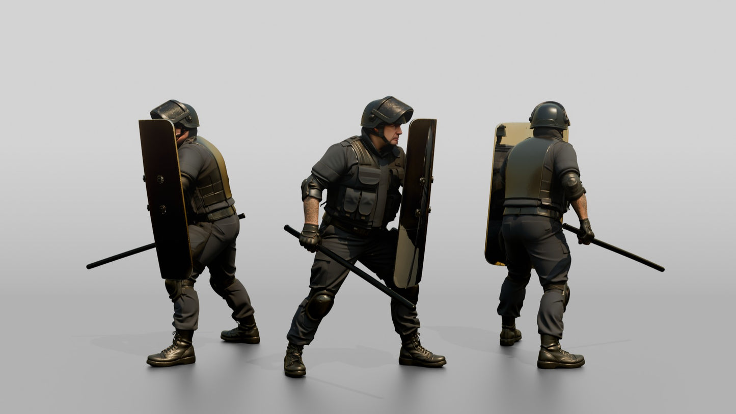 Riot Police Officer Holding Shield