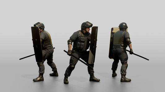Riot Police Officer Holding Shield