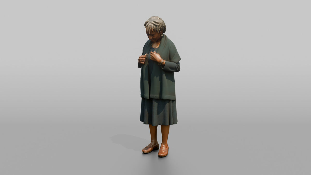 Grandmother Adjusting A Shawl Around Her Shoulders - 3D character model, view 4