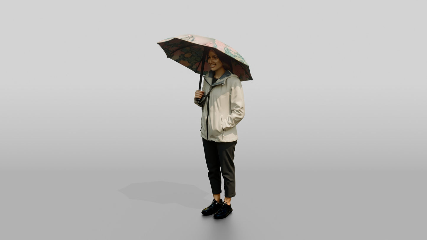 Southeast Asian Woman in White Rain Jacket