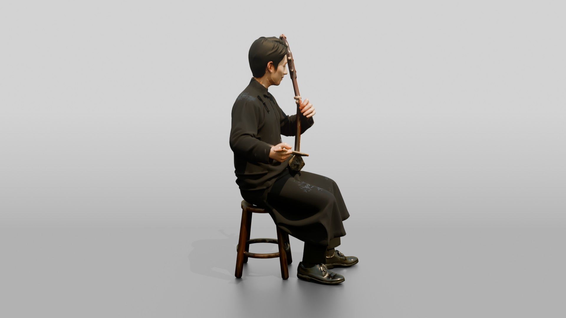 Erhu Player Bowing Traditional Instrument