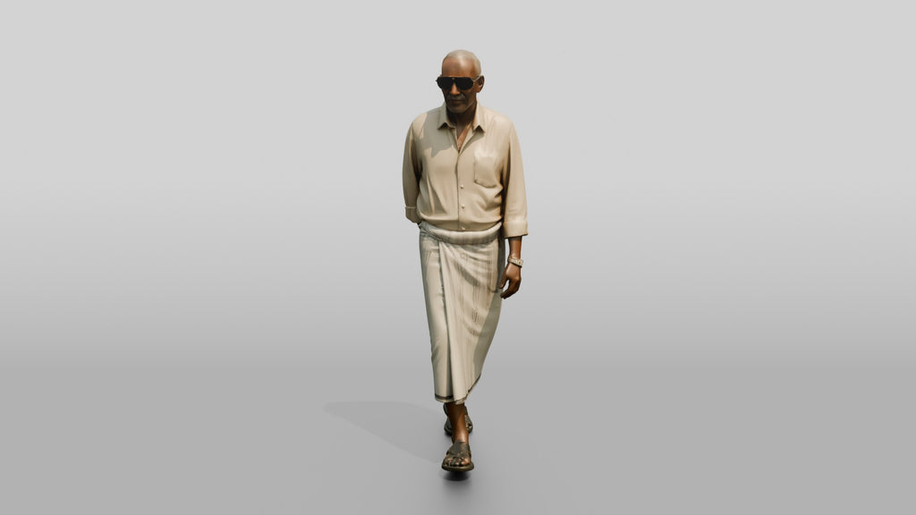 Elderly African Man Walking with Hands Clasped Behind His Back