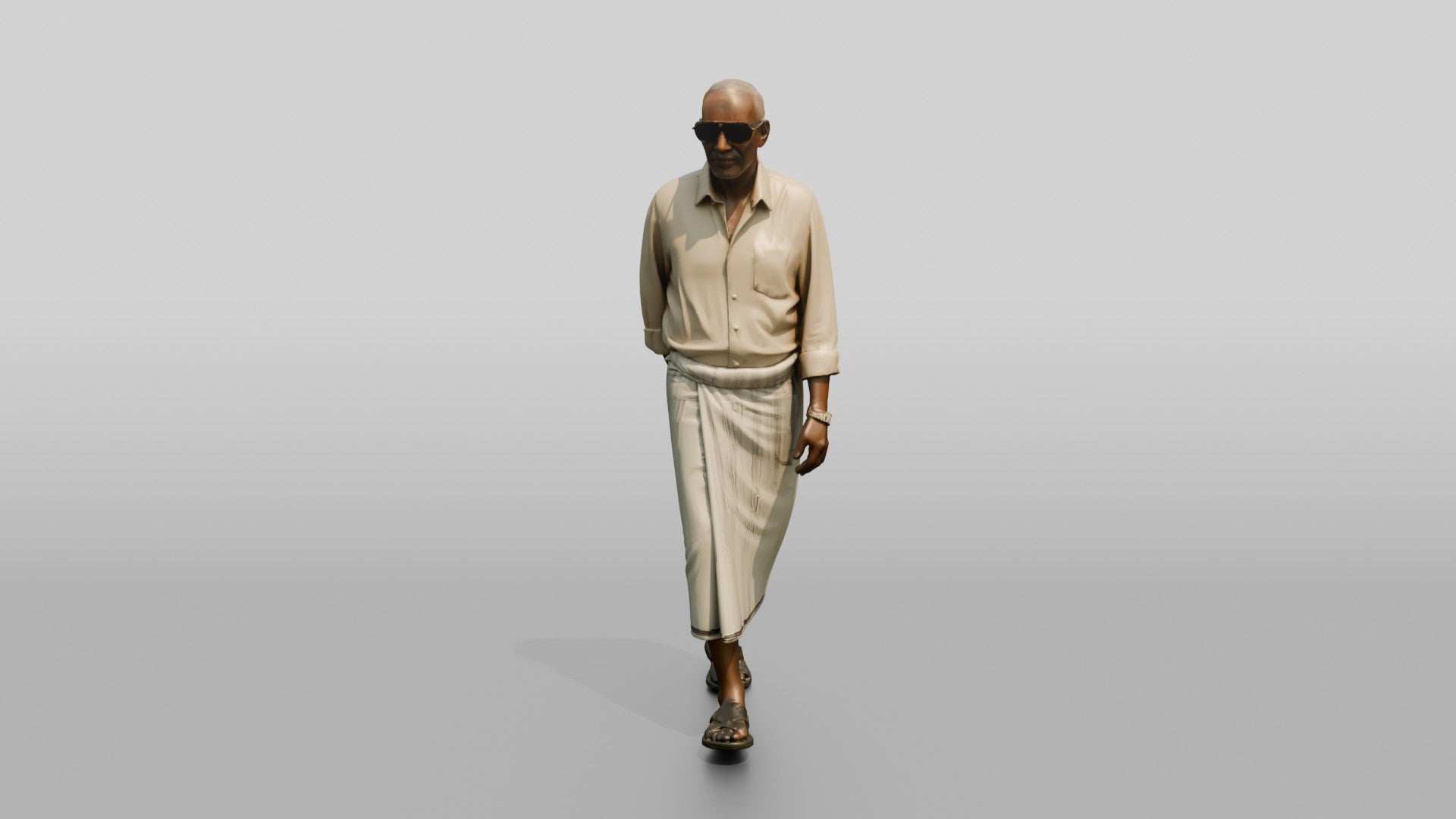 Elderly African Man Walking with Hands Clasped Behind His Back