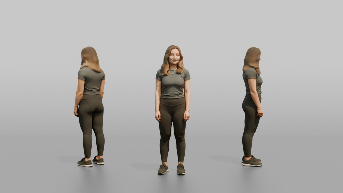 Physique Model Woman Standing With Arms At Sides, Relaxed Confident Pose - 3D character model, view 1