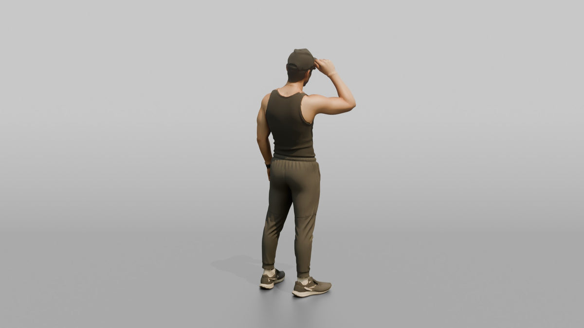 Fitness Influencer Man Standing With One Hand Adjusting A Cap - 3D character model, view 3