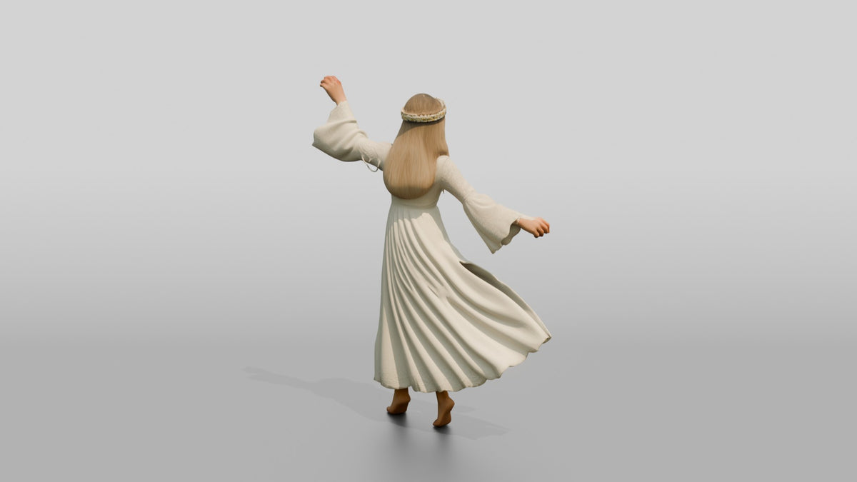 Boho Bride in a Flowing White Dress - 3D character model, view 3