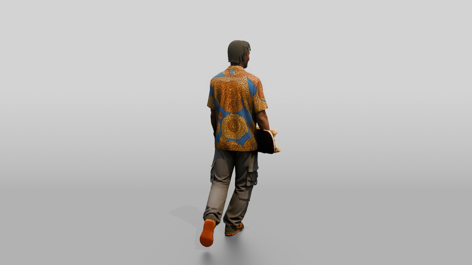 Athletic African Man Holding a Skateboard in a Print Shirt