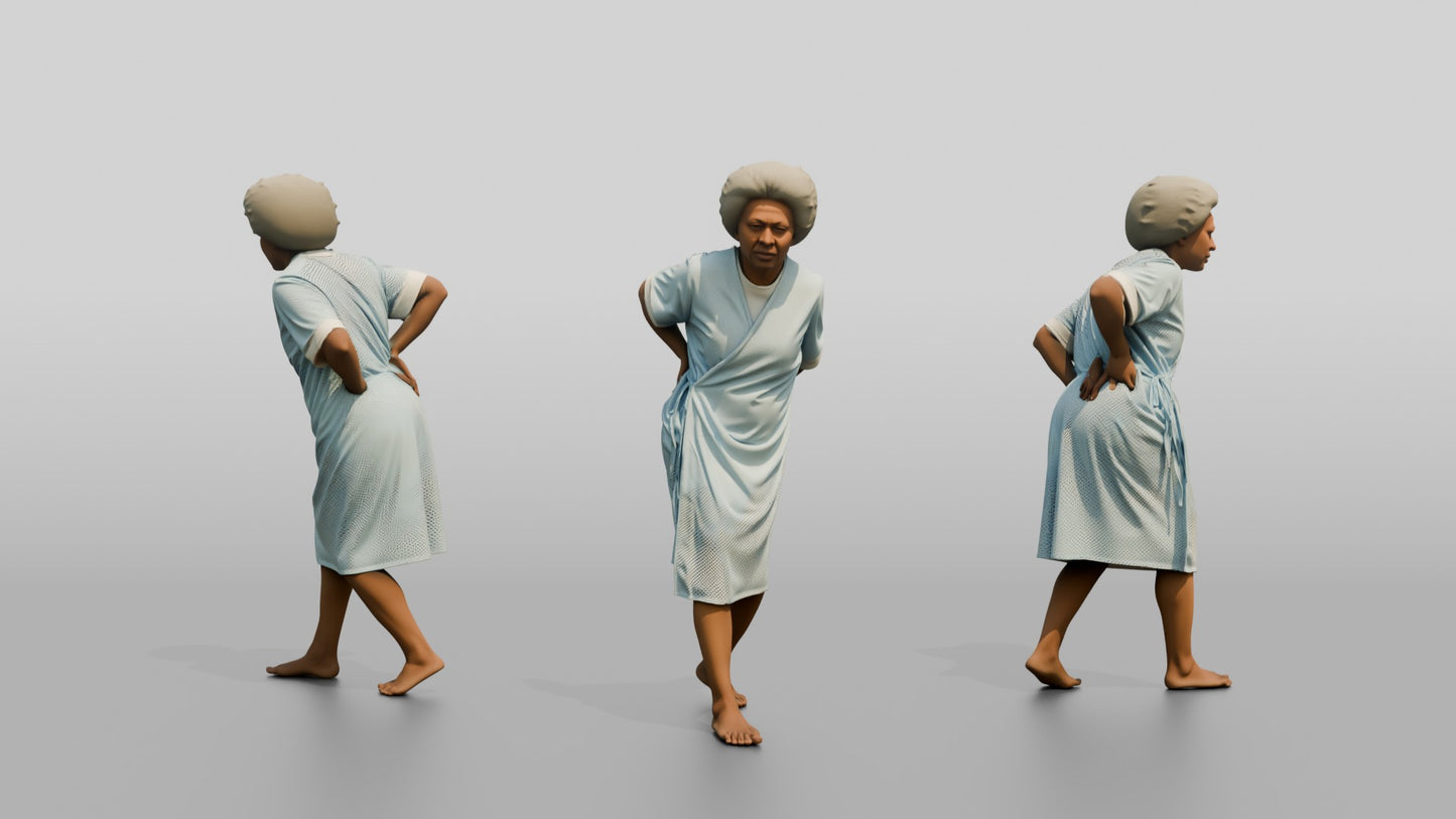Elderly Woman Patient Walking with Back Pain