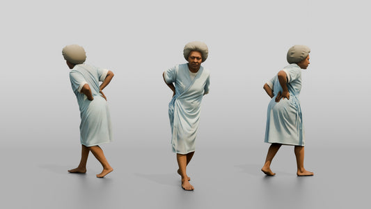Elderly Woman Patient Walking with Back Pain