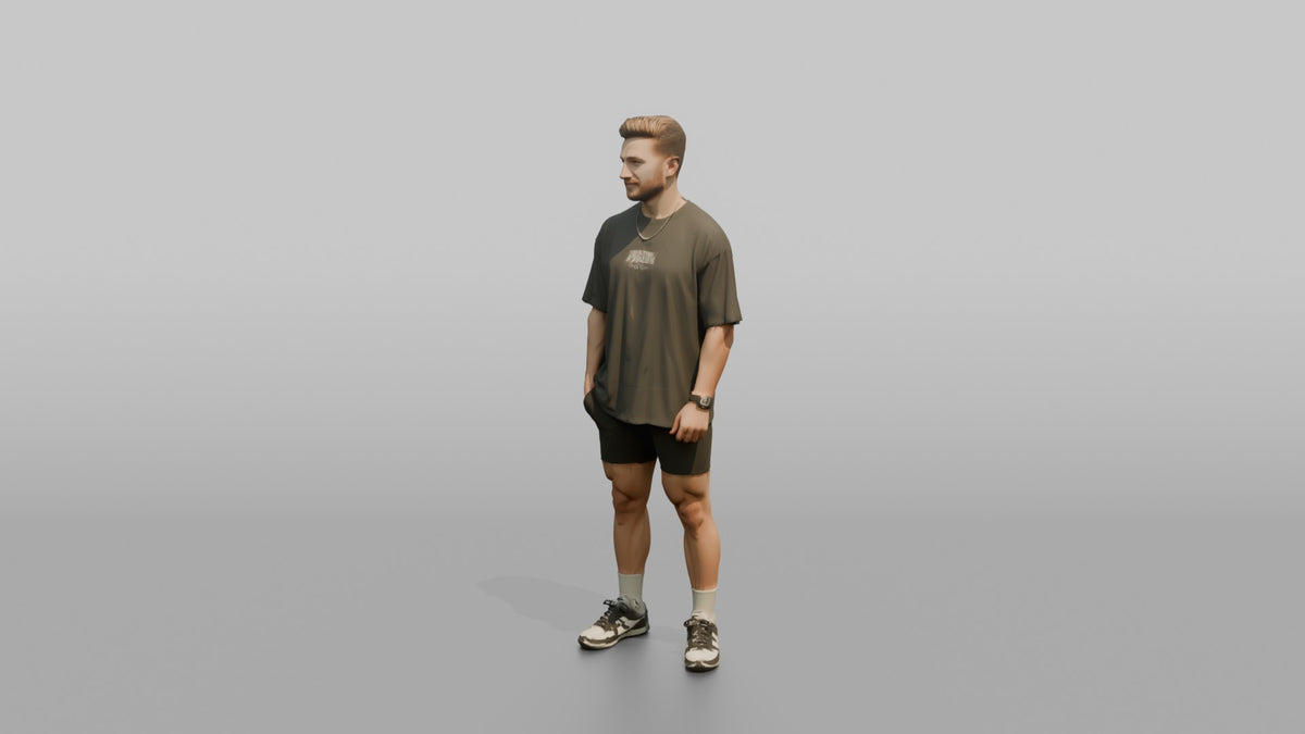 Fitness Influencer Man Standing At A Slight Angle, Confident Posture - 3D character model, view 4