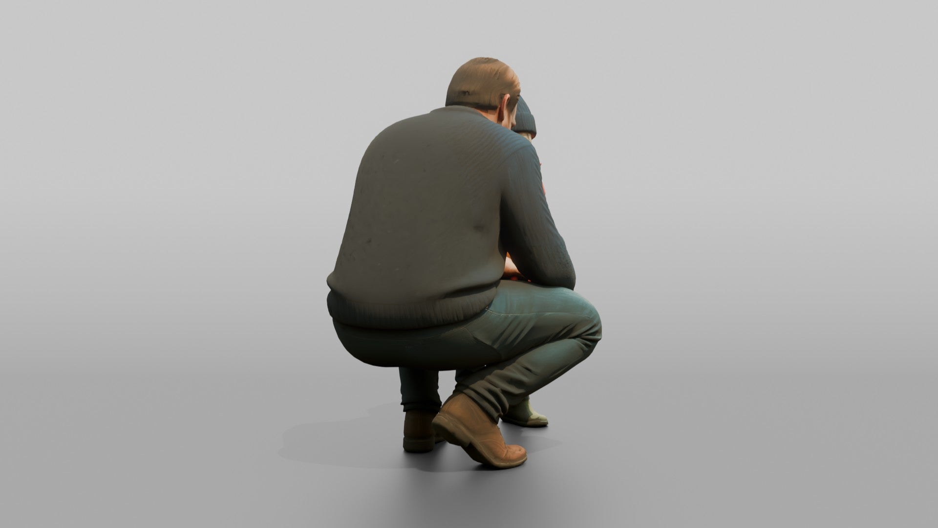 Dutch Man Crouching to Help a Child with a Coat