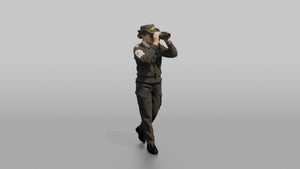 Navigation Officer Scanning the Horizon with Binoculars - 3D character model, view 1