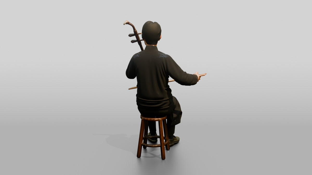 Erhu Player Bowing Traditional Instrument - 3D character model, view 3